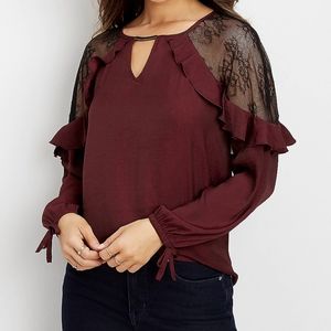 Maurices Lace Shoulder Ruffle Sleeve Blouse